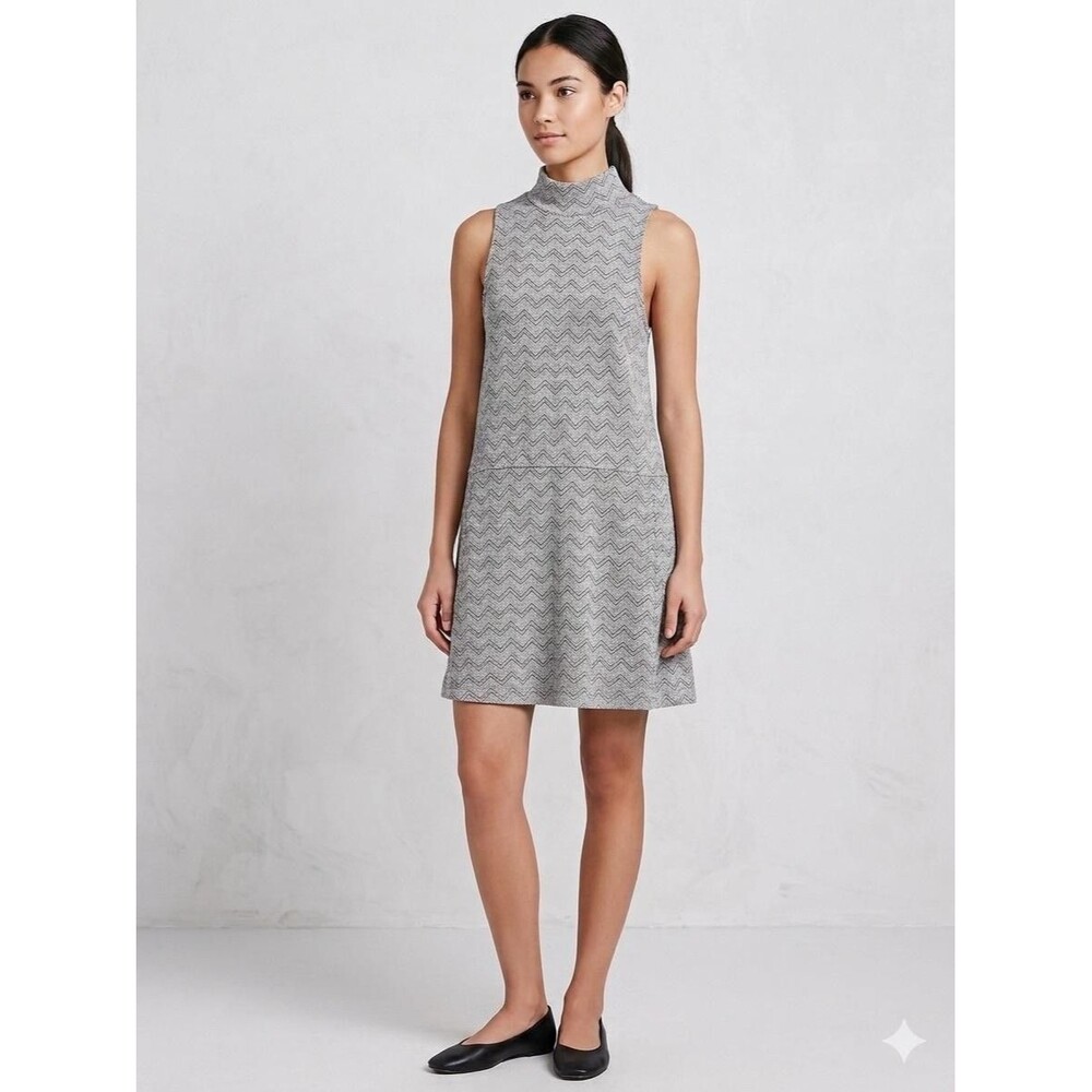 Free People‎ Dress Womens M Gray Chevron Knit Sleeveless Mock Neck Shift Short
